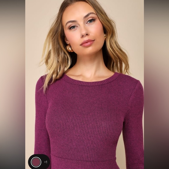 Fit and Fair Mauve Purple Ribbed Knit Long Sleeve Skater Dress - Picture 3 of 5